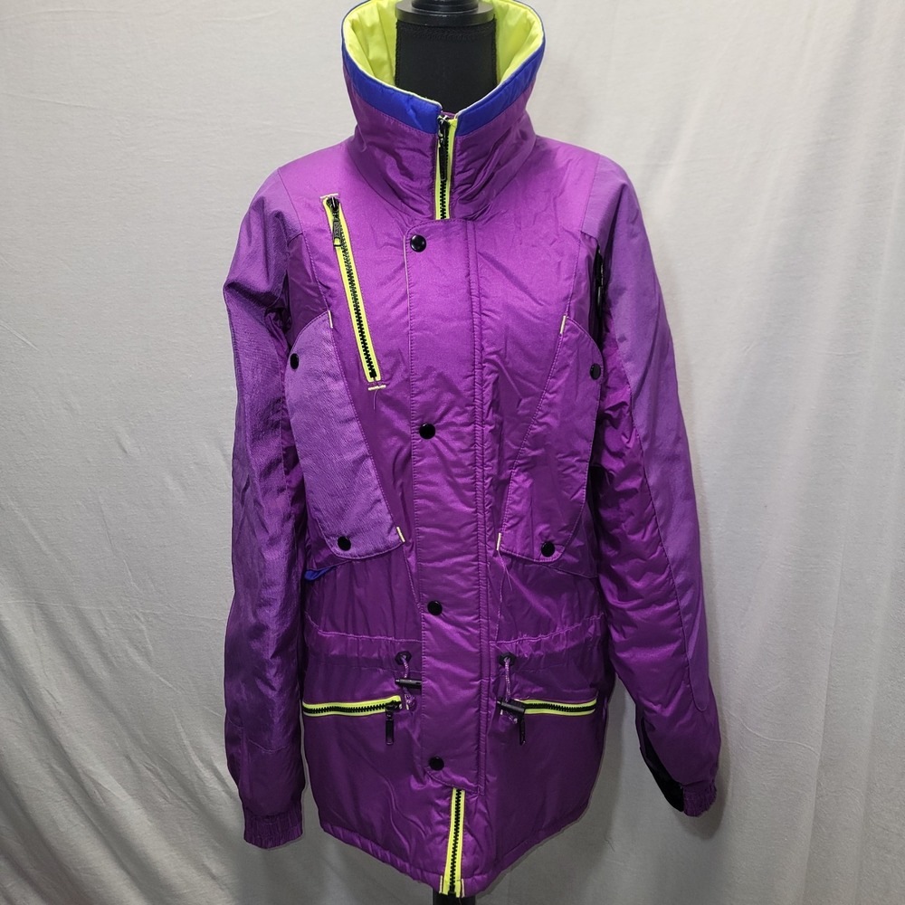 90s Y2k Mountain Goat Ski Snowboard Coat Men's Purple W Yellow‎ Reflective  Sz M